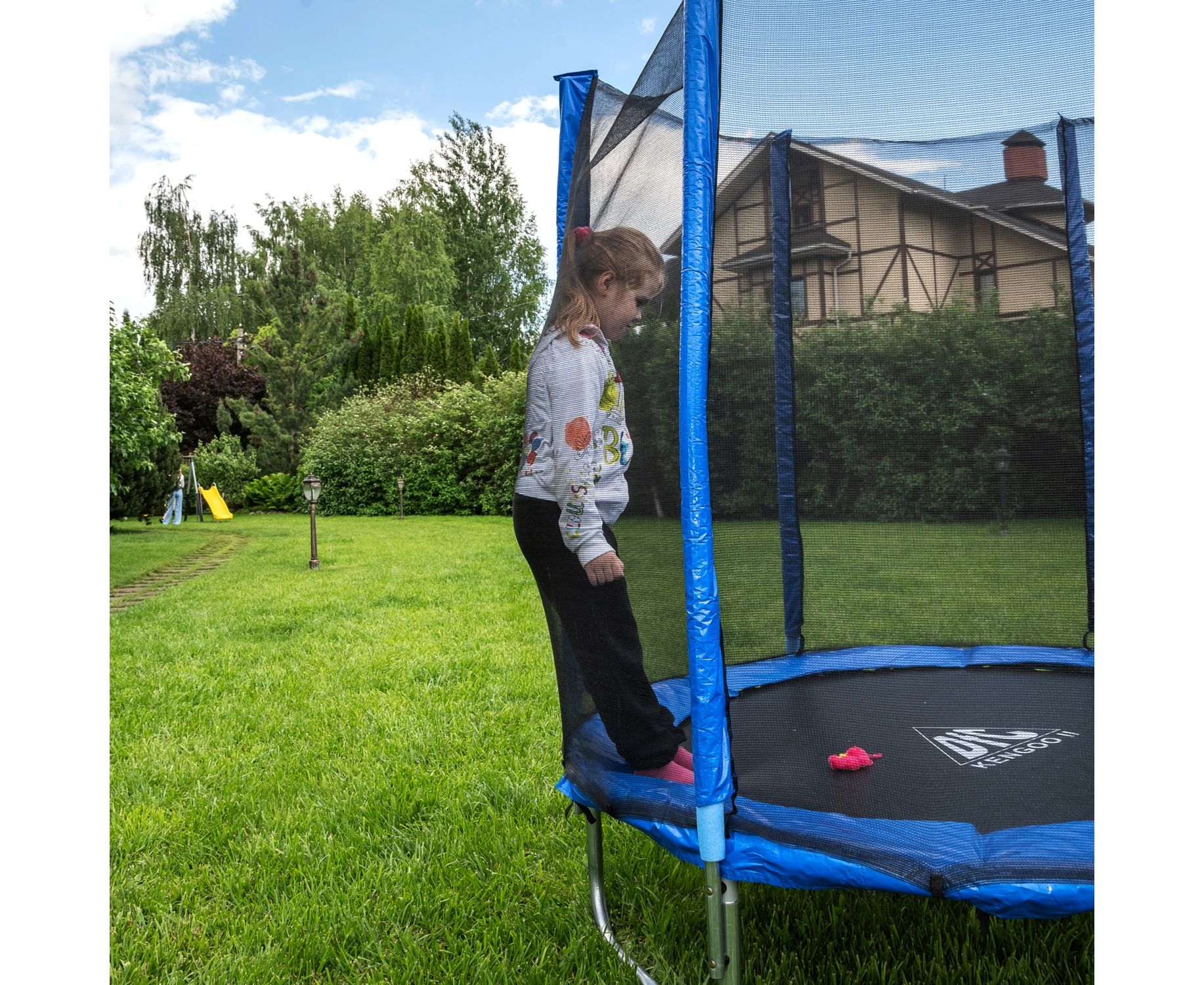 Батут DFC Trampoline Fitness 14ft наружн.сетка (427см) 14FT-TR-B синий