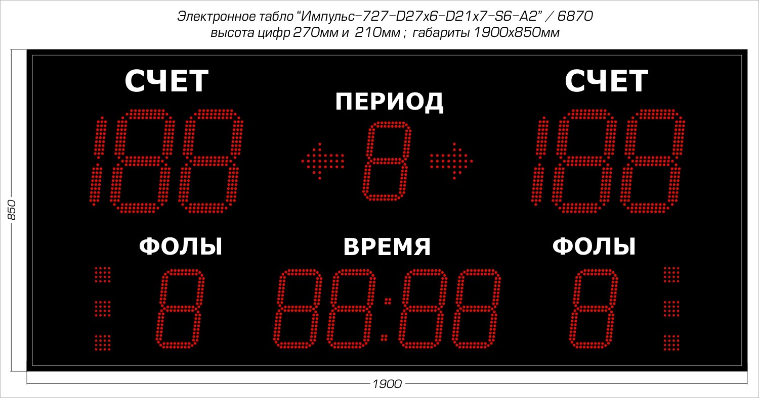 Табло для баскетбола Импульс 727-D27x6-D21x7-S6-A2