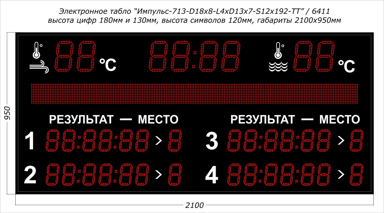 Табло для плавания Импульс 713-D18x8-L4xD13x7-S12x192xP10-T-T2