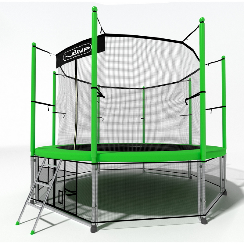 Батут i-Jump Classic 8FT 244 см с нижней сетью и лестницей зеленый