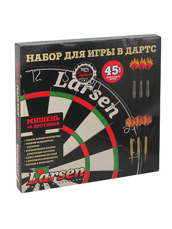 Набор для игры в дартс (мишень DG51004, сизаль, 45 см + 6 дротиков DG81016 латунь 18 г) Larsen