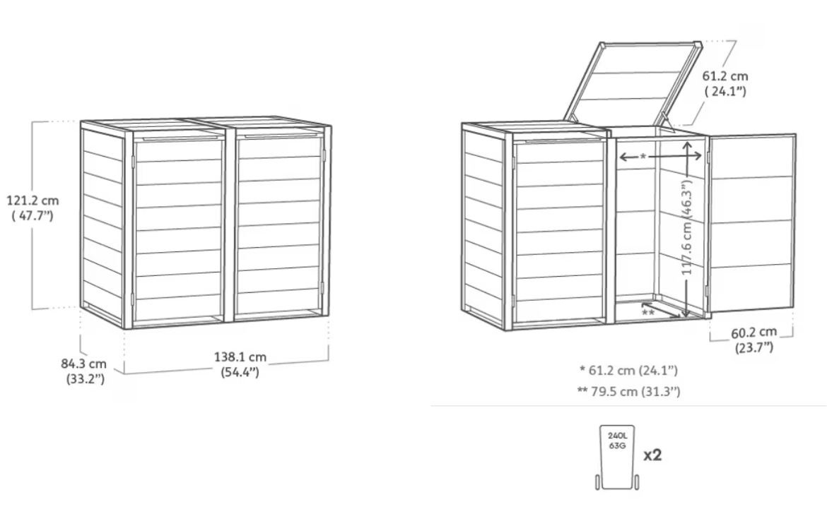 Шкаф для мусорных баков (Hide Away Bin Storage 240 L Grey)
