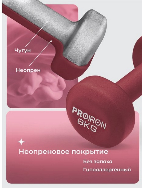 Гантели неопреновые 2шт по 8кг PROIRON Г2080НЕО
