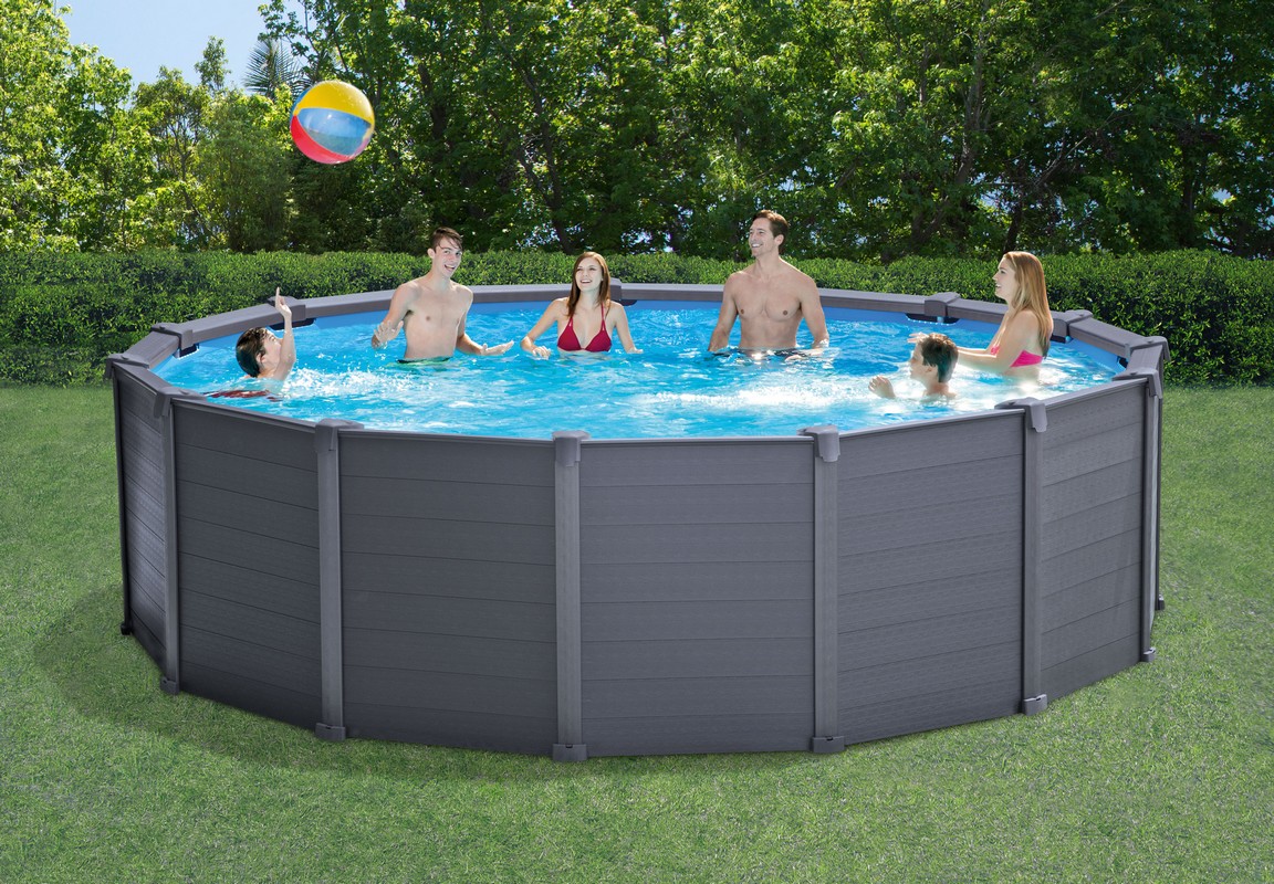 Каркасный бассейн круглый 478х124cм Intex Graphite gray panel 26384
