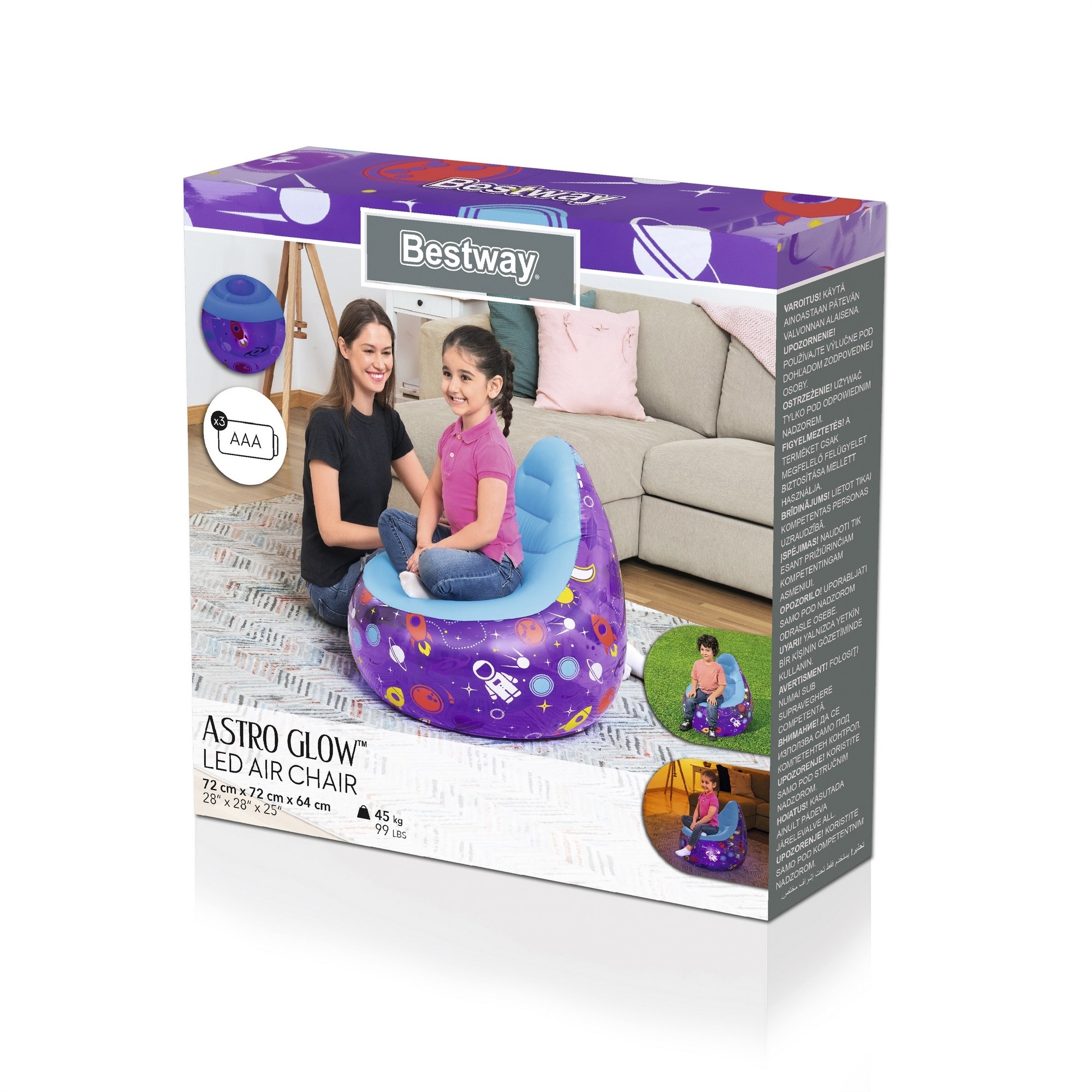 Надувное кресло Astro Glow LED 72x72x64см с подстветкой до 45 кг, от 3 лет Bestway 75122
