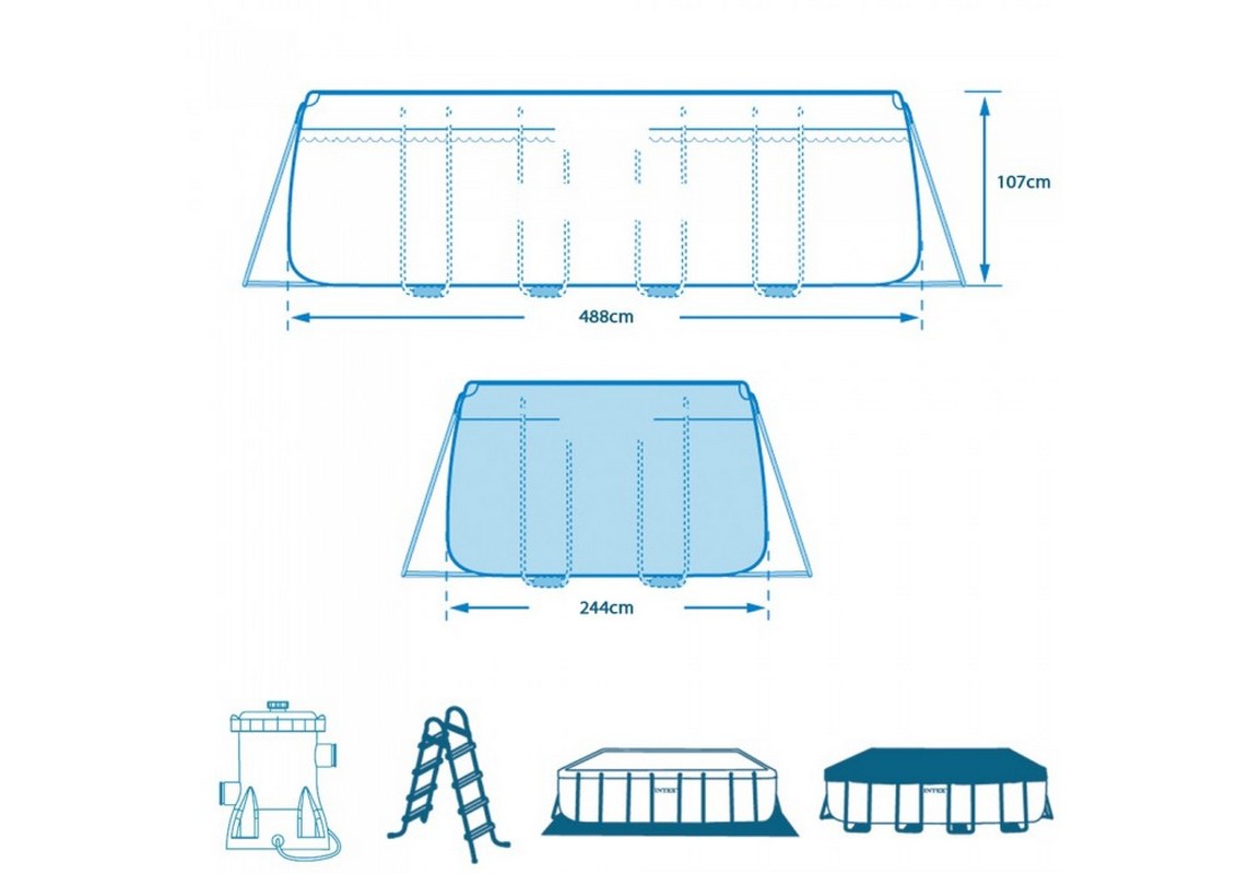 Каркасный бассейн прямоугольный 488х244х107cм Intex Prism Frame 26792