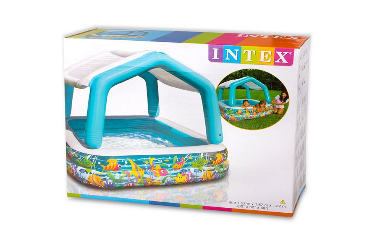 Детский надувной бассейн 157х157х122см Intex Домик, с навесом 57470