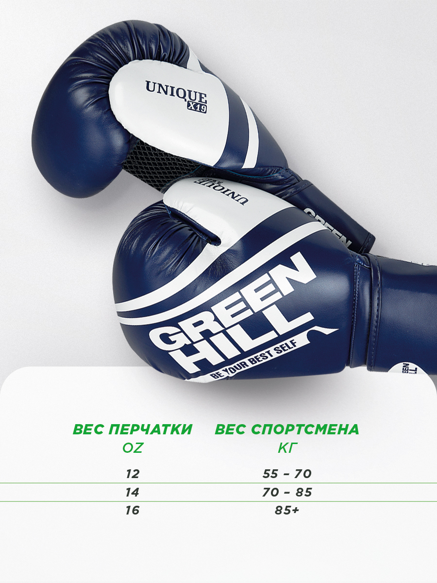 Боксерские перчатки Green Hill UNIQUE BGU-2308 сине-белый