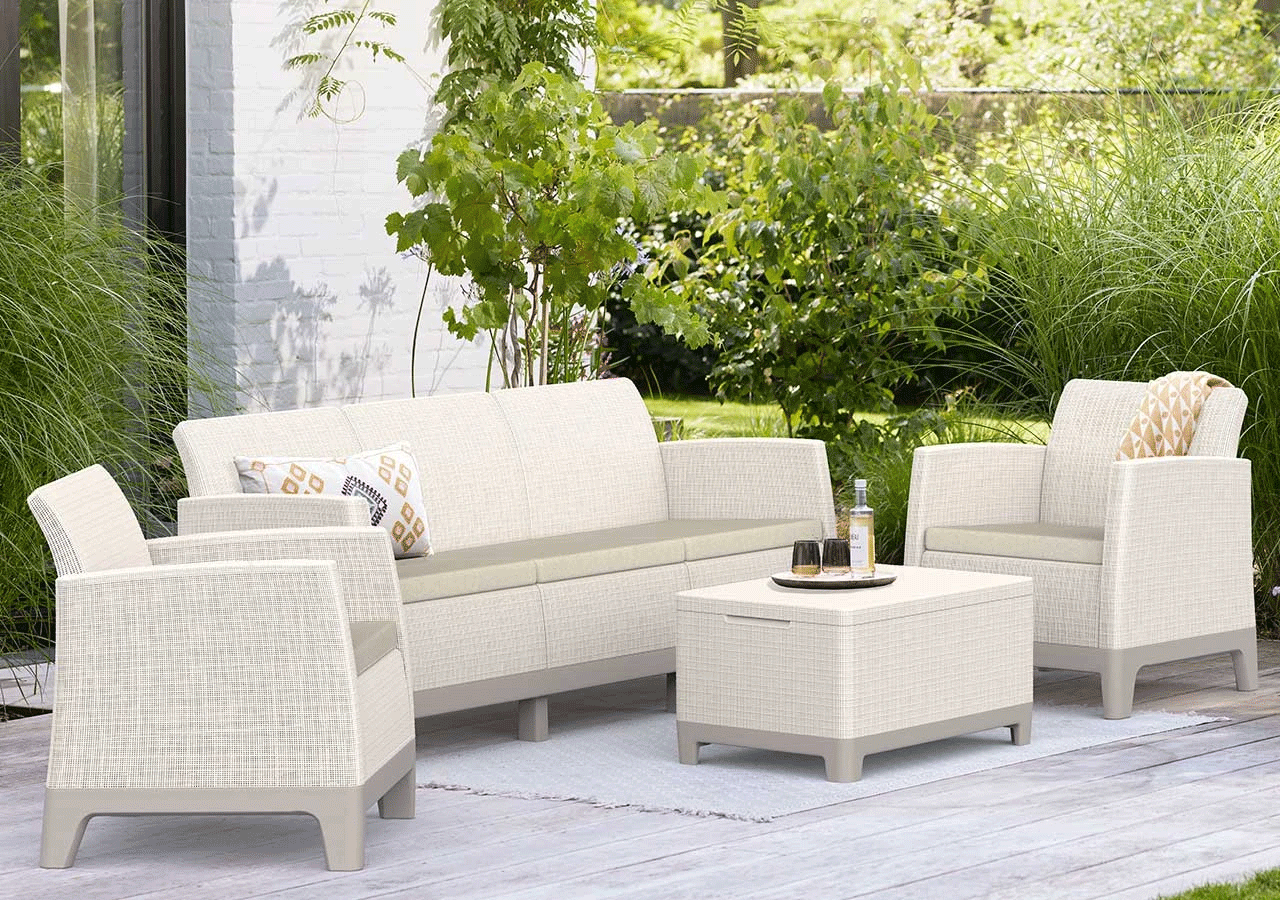 Комплект мебели Сканди Форма (Scandi Forma set with 3 seater sofa and storage box jute table Pebble Grey & Soft beige) бежевый