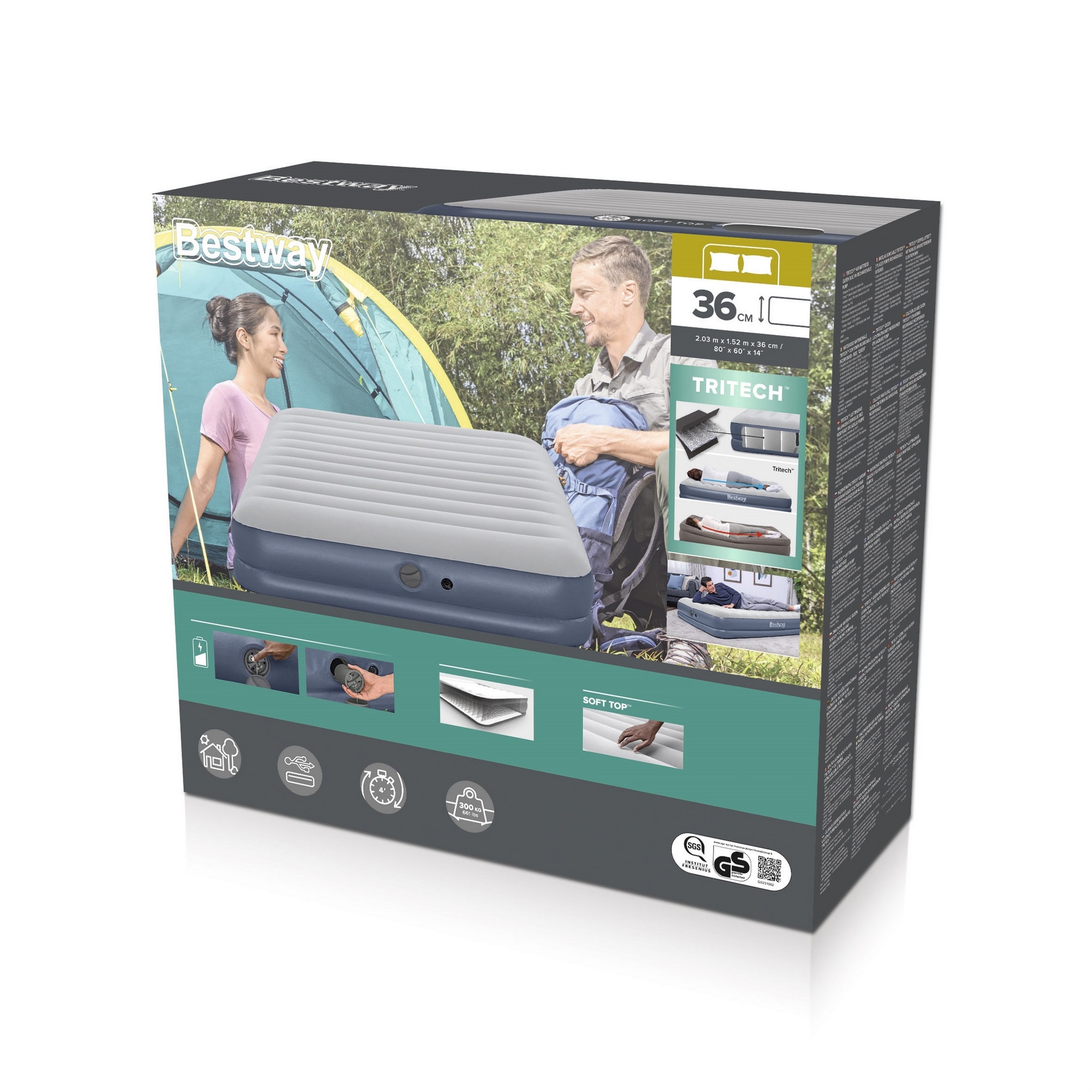 Надувная кровать Tritech 152x203x36см, со встр. USB насосом 3.7В, до 300кг Bestway 6716T