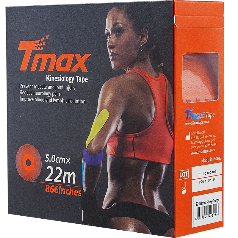 Тейп кинезиологический 5x2200 см Tmax Extra Sticky 423266 оранжевый