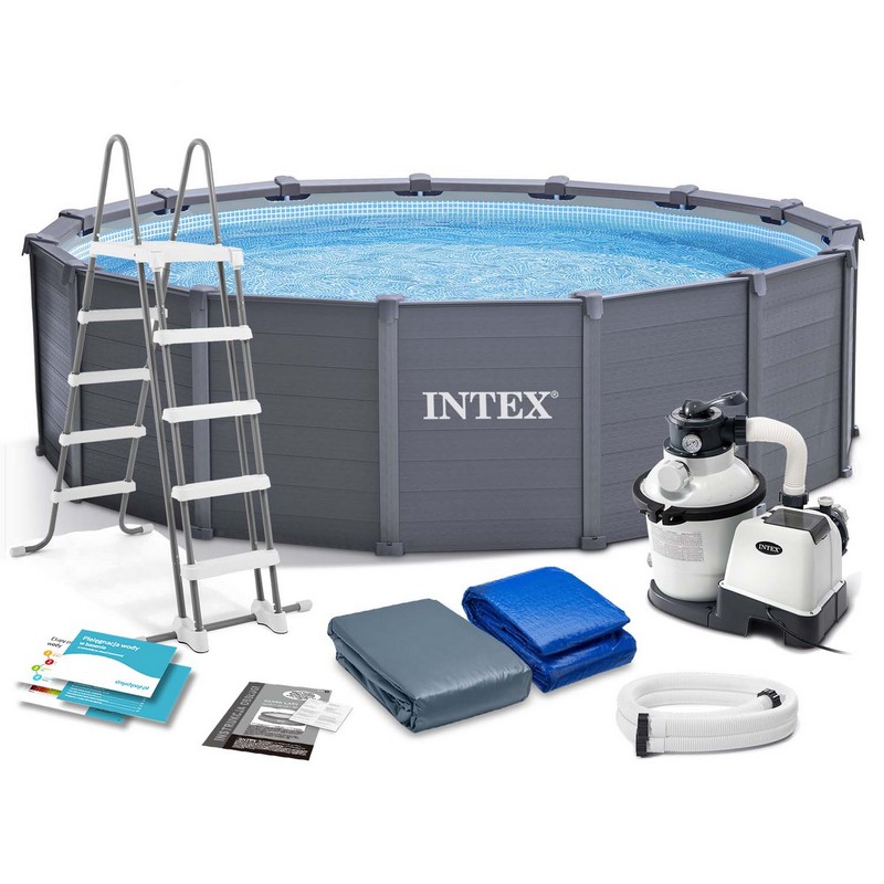 Каркасный бассейн круглый 478х124cм Intex Graphite gray panel 26384