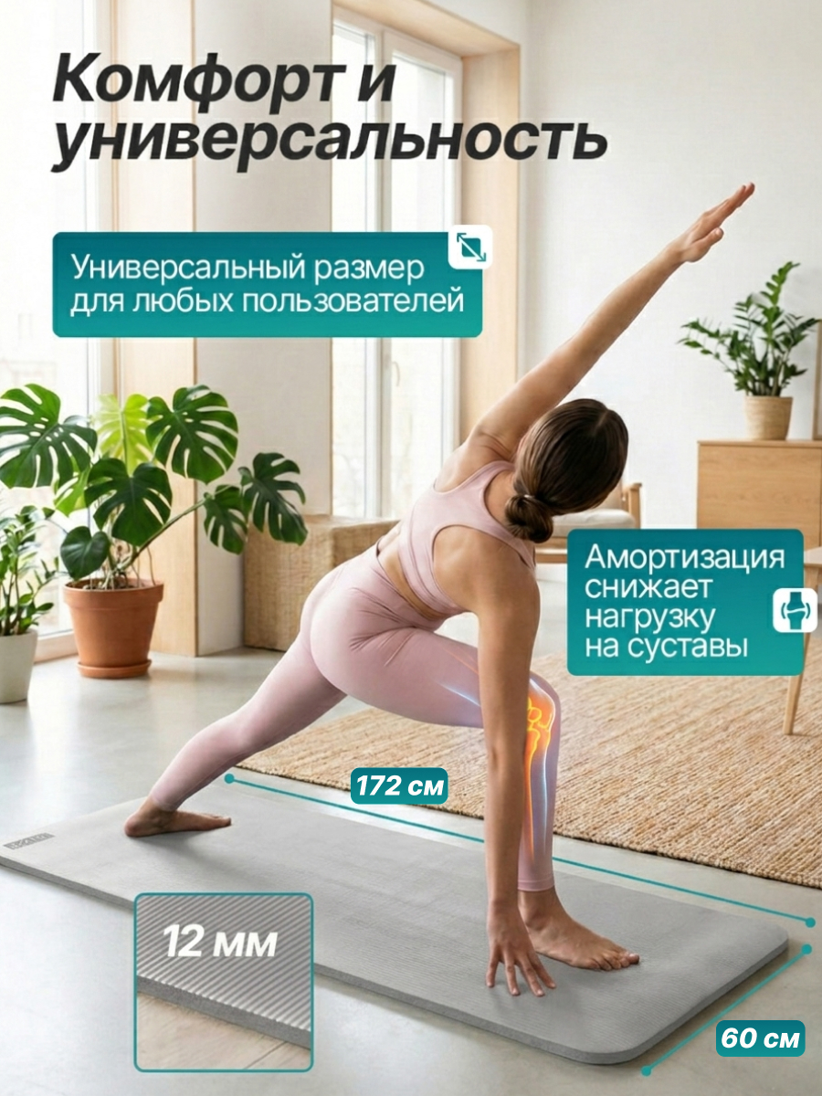 Гимнастический коврик DFC EDX повышенной плотности / 172 х 60 см / 12 мм EBE-YFM-GREY-Master