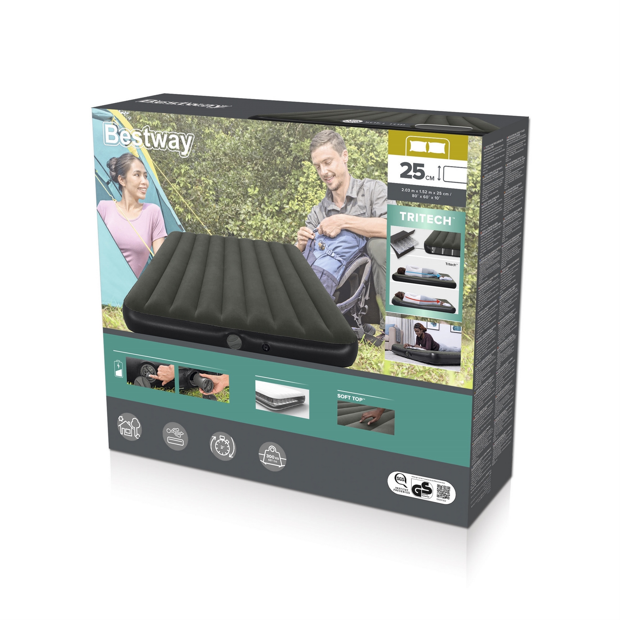 Надувной матрас Tritech 152x203x25см, со встр. USB насосом 3.7В, до 300кг Bestway 6716S