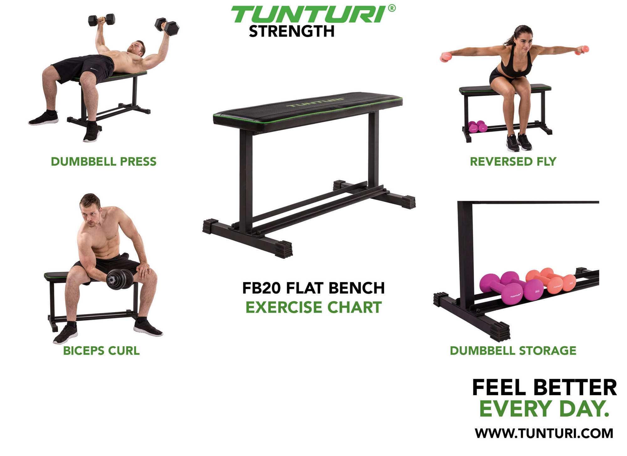 Скамья плоская Tunturi FB20 17TSFB2000 | Premium Fitness