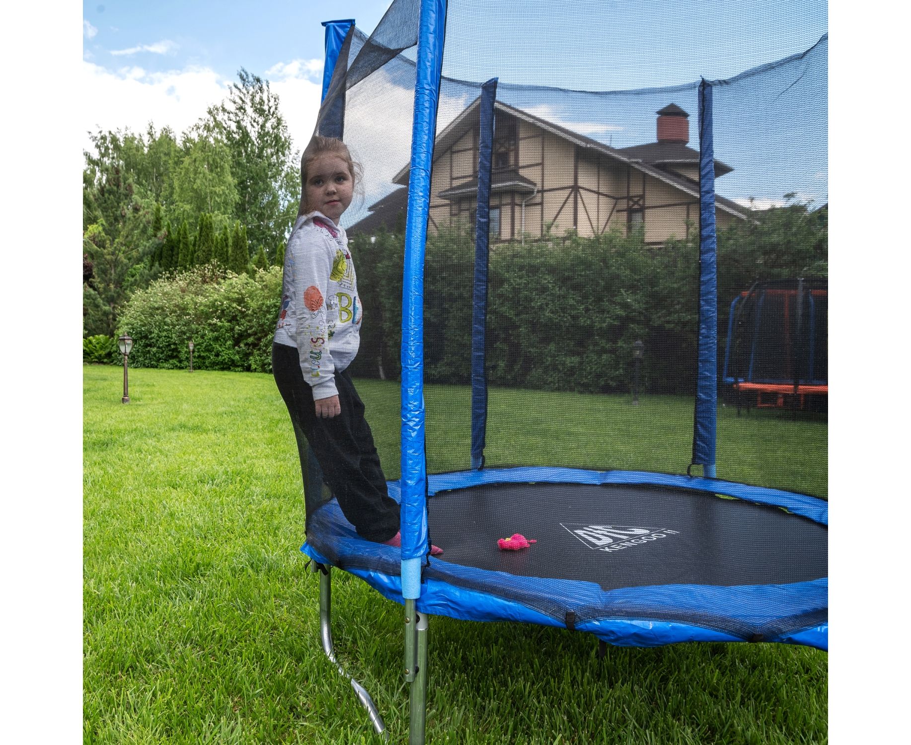 Батут DFC Trampoline Fitness 14ft наружн.сетка (427см) 14FT-TR-B синий