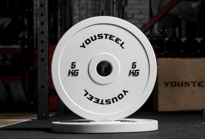 Диск 5кг каучуковый для штанги YouSteel Белый