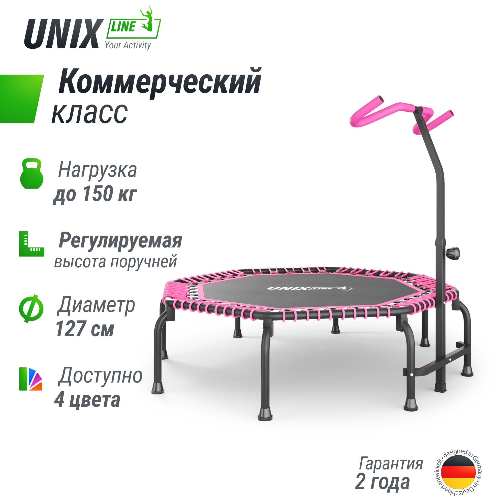 Батут Unix Line FITNESS Premium (127 см) TR127FITPMPK Pink