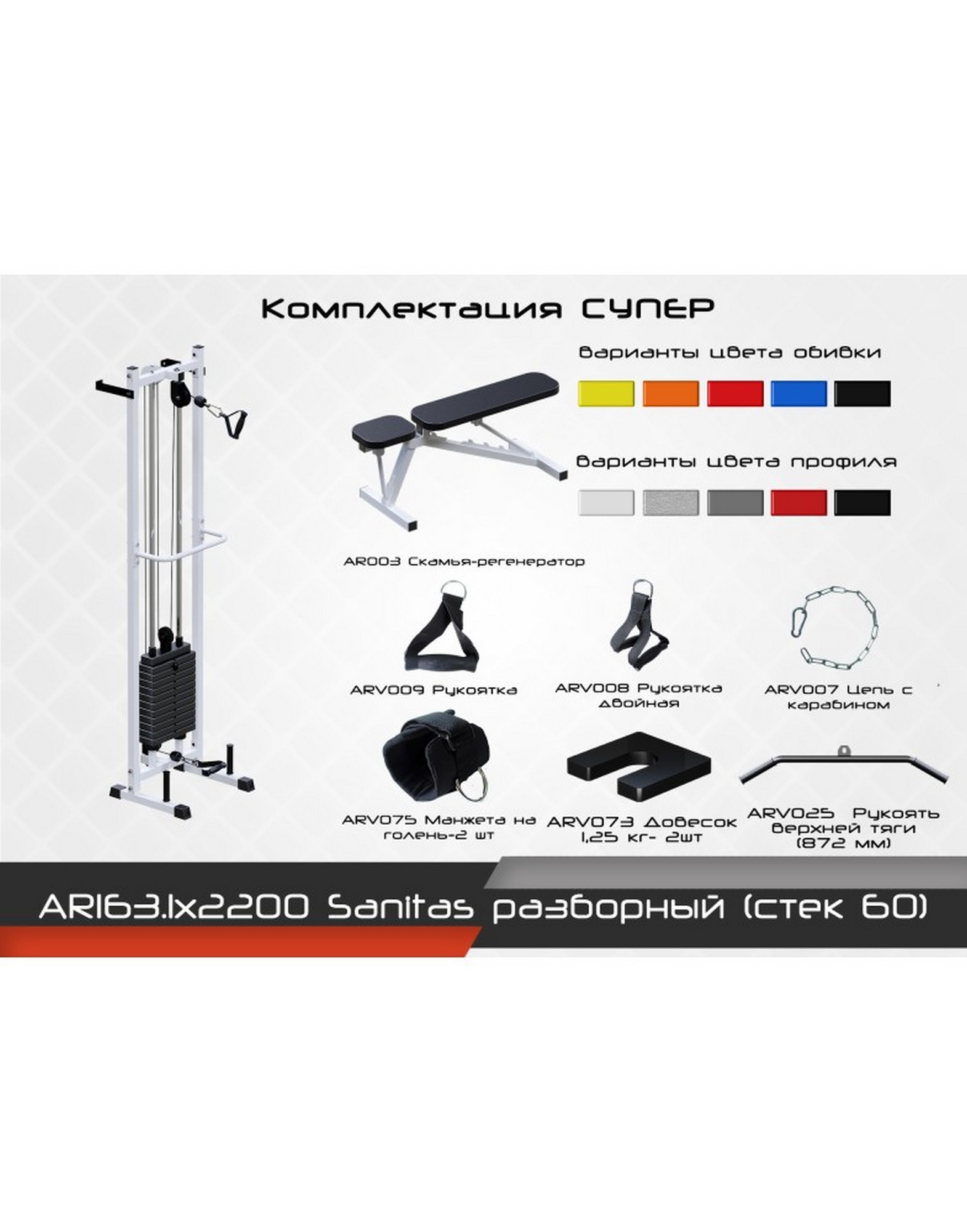 Разборный тренажер ARMS Sanitas AR163.1х2200, стек 60 кг