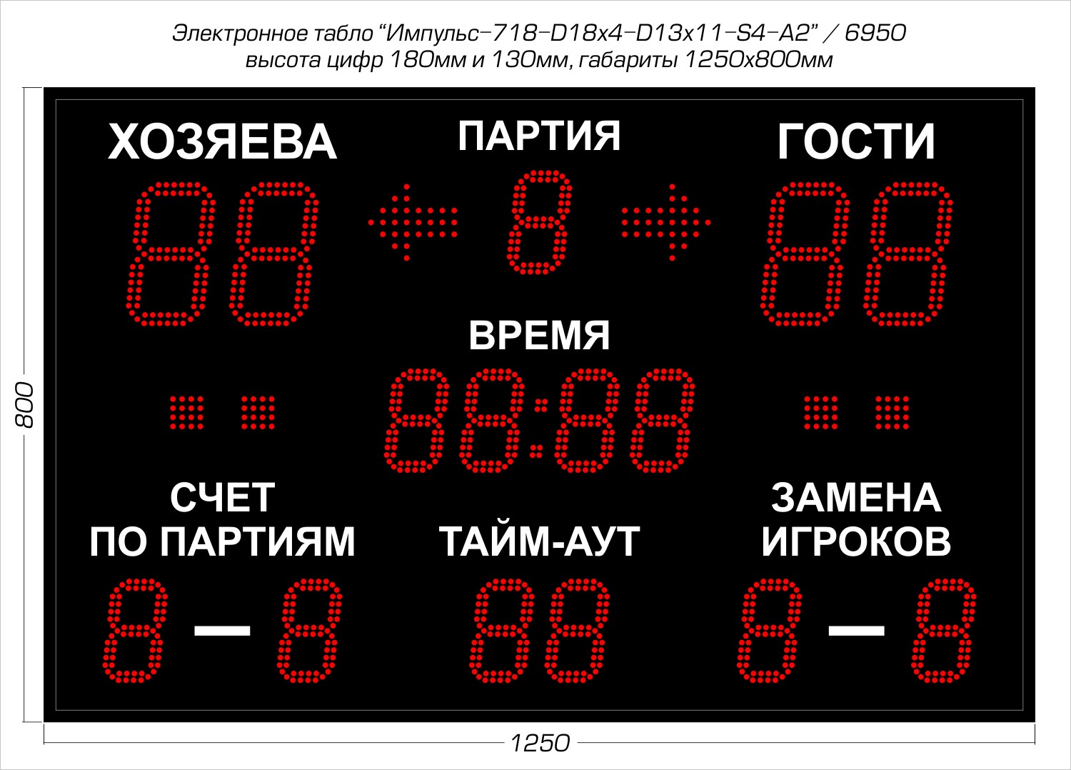 Табло для волейбола Импульс 718-D18x4-D13x11-S4-A2