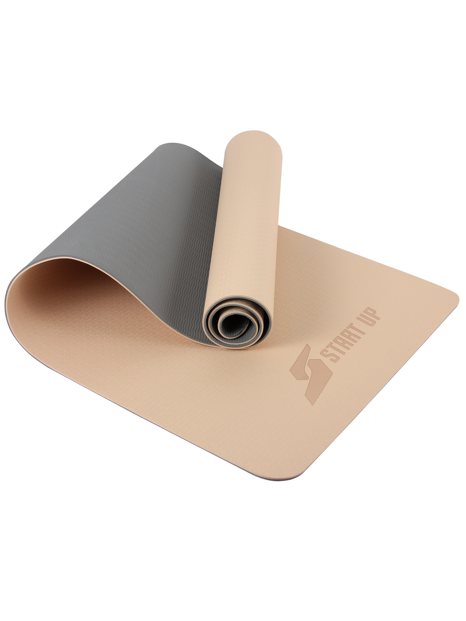 Коврик для фитнеса и йоги, TPE, 183х61х0,6см Start Up ZH-01 Beige\Gray