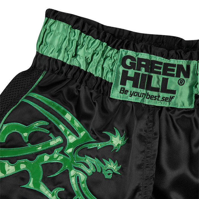 Шорты для тайского бокса Green Hill Garuda TBSG-6621, черно-зеленые