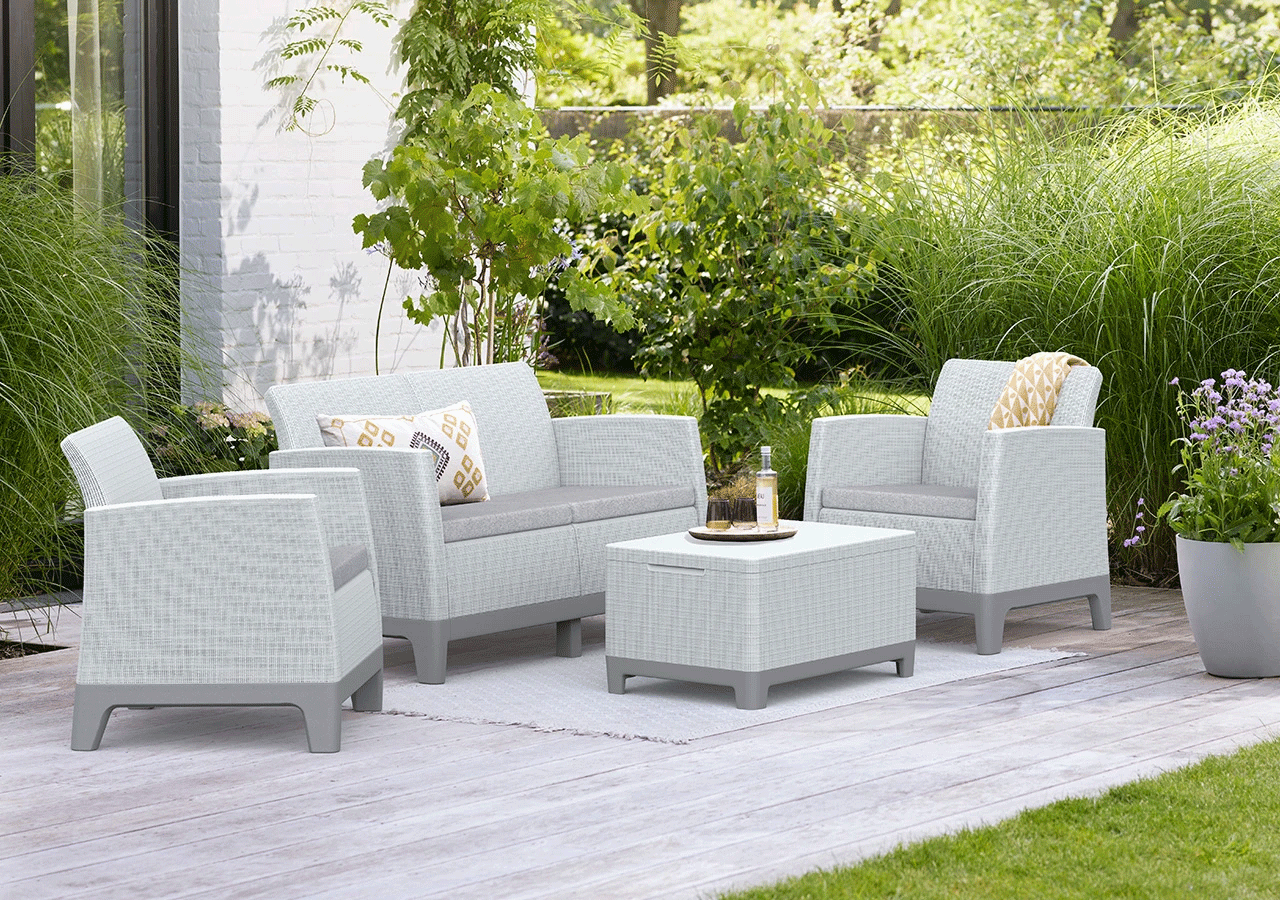 Комплект мебели Сканди Форма (Scandi Forma set with 2 seater sofa and storage box jute table Ash grey & Storm Grey) св.серый
