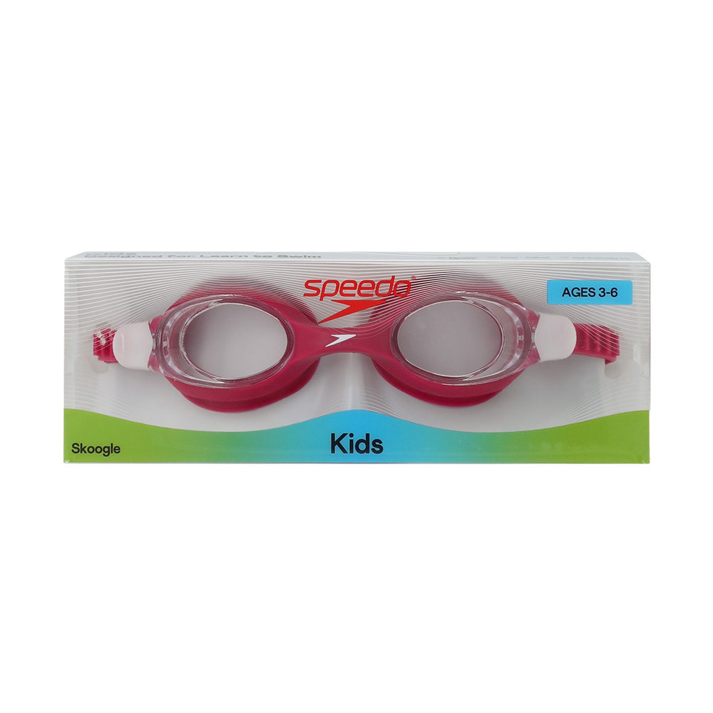 Очки для плавания детские 6-14 лет Speedo SKOOGLES Jr 8-7500645003-C17CF прозрачные линзы, красная оправа