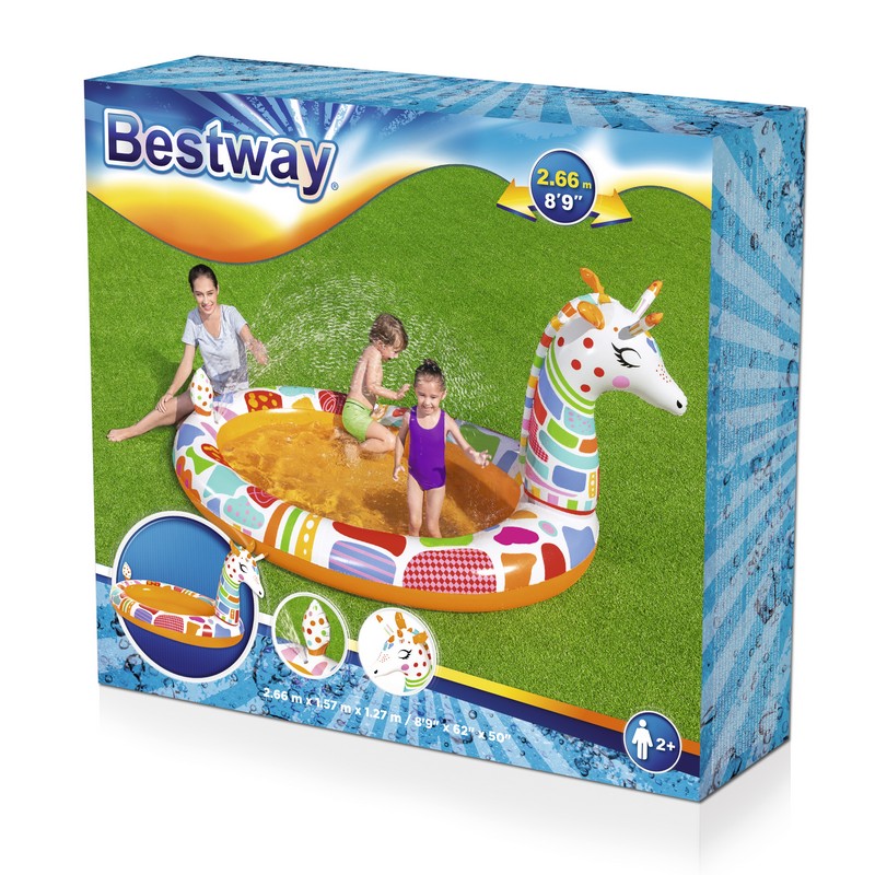 Надувной бассейн с брызгалкой Bestway Веселый жираф, 266x157x127 см 53089