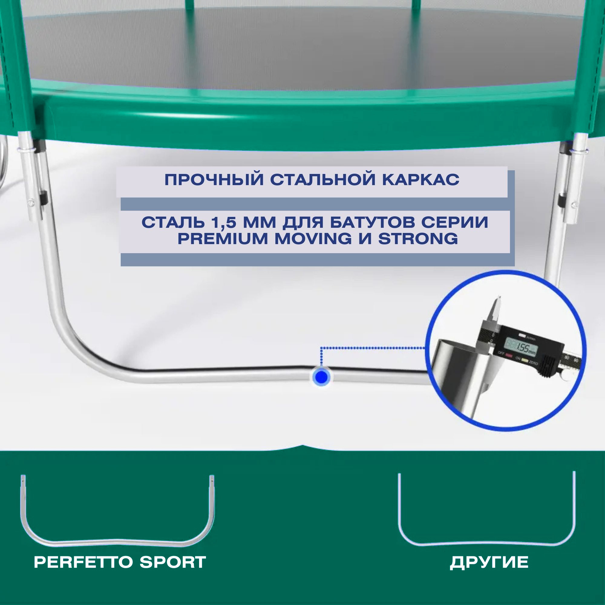 Батут с защитной сеткой Perfetto Sport Premium Strong 14" d430см 2500000067501 зелёный