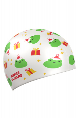 Силиконовая шапочка Mad Wave Happy New Year M0554 66 0 02W Белый