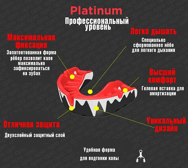 Капа одночелюстная Adidas adiBP36 Opro Platinum Gen4 Self-Fit Mouthguard черно-бело-красная