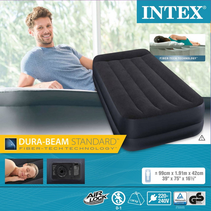Надувная кровать Intex Pillow Rest Raised Bed 99х191х42см встроенный насос 64122
