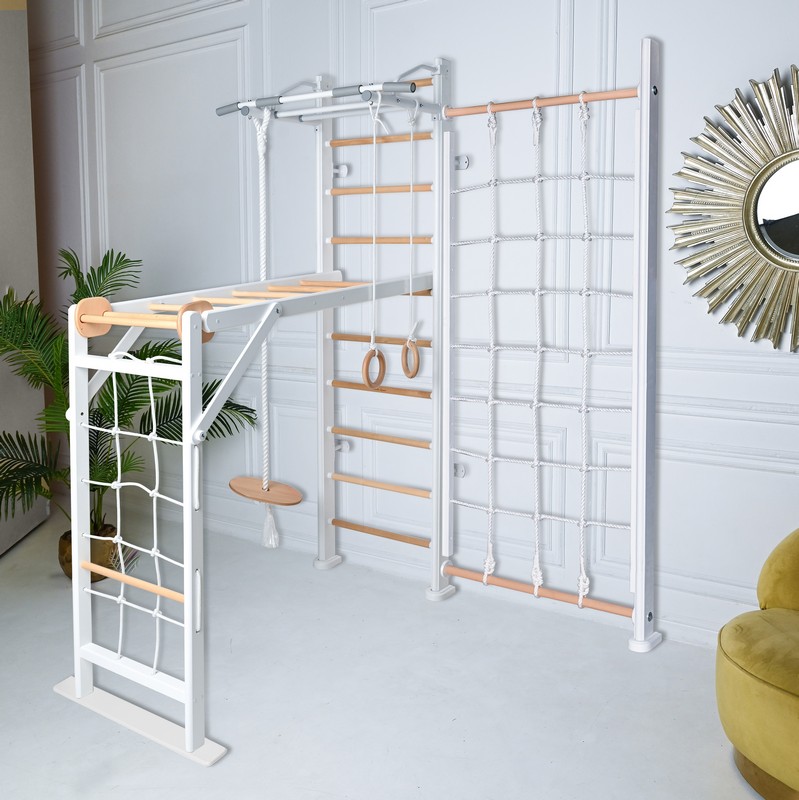 Детский спортивный комплекс Perfetto Sport "Scala in legno con rete 2" bianco-naturale PS-131