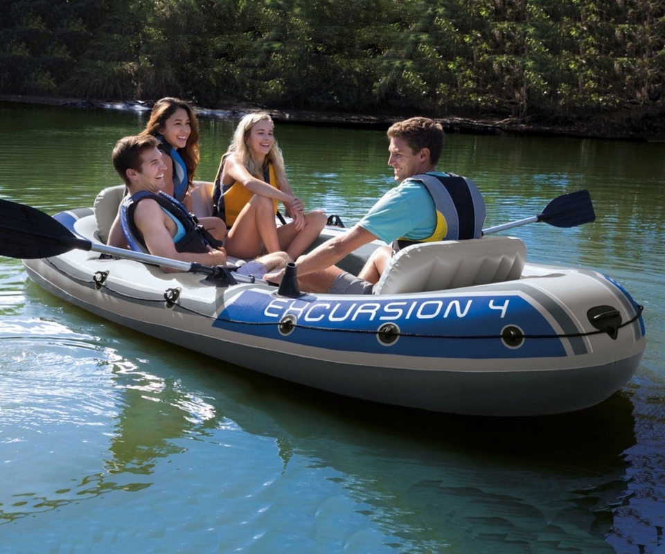 Надувная лодка Excursion 4 315х165х43см, алюм.вёсла 137см, насос 68614, до 500кг Intex 66324