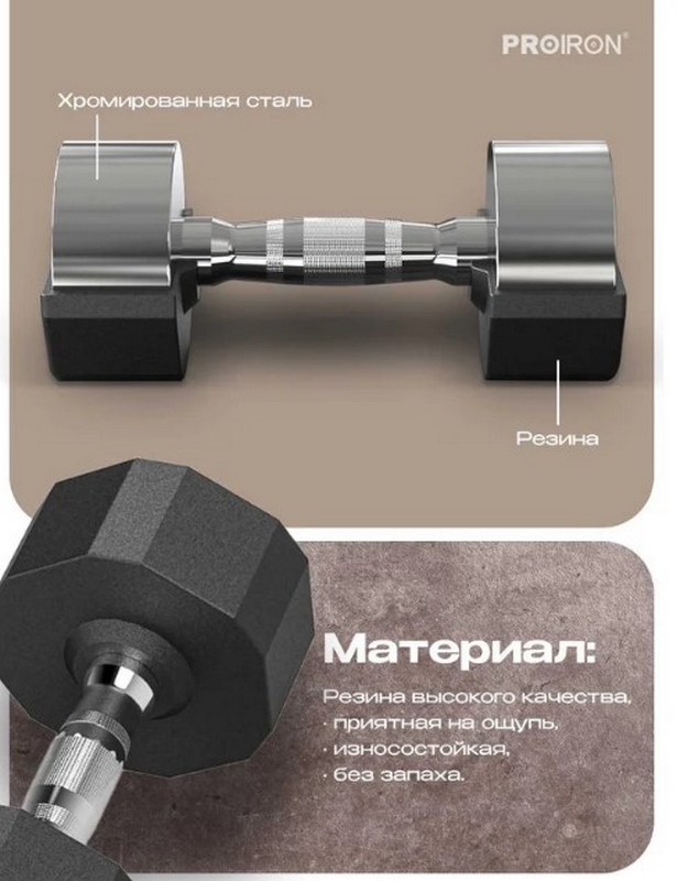 Гантель обрезиненная 14кг PROIRON Г1140ОБР
