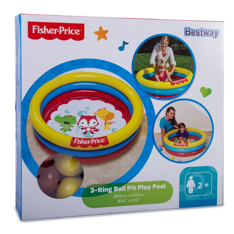 Бассейн надувной Bestway Fisher Price 91x91х25 см 93501 (25 шариков)
