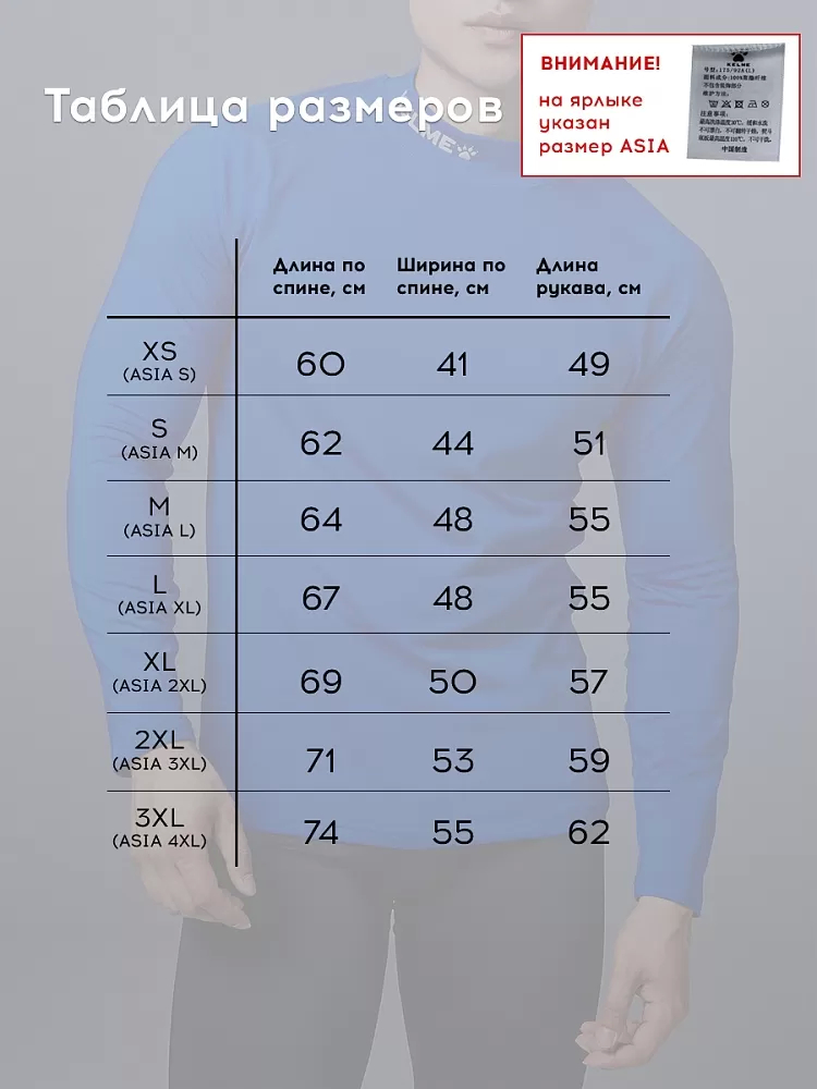 Термобелье (верх) утепленное Kelme Long Sleeve T-Shirt Men's 8161TL1004-481 Blue