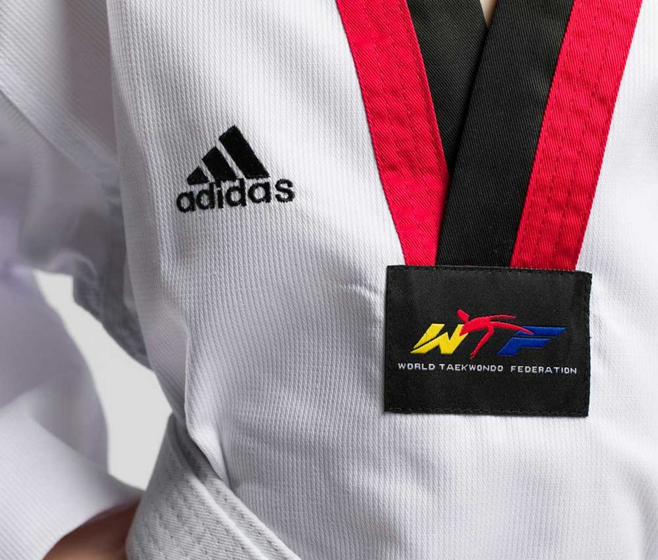 Добок для тхэквондо подростковый Adidas WTF Adi-Start белый с красно-черным воротником
