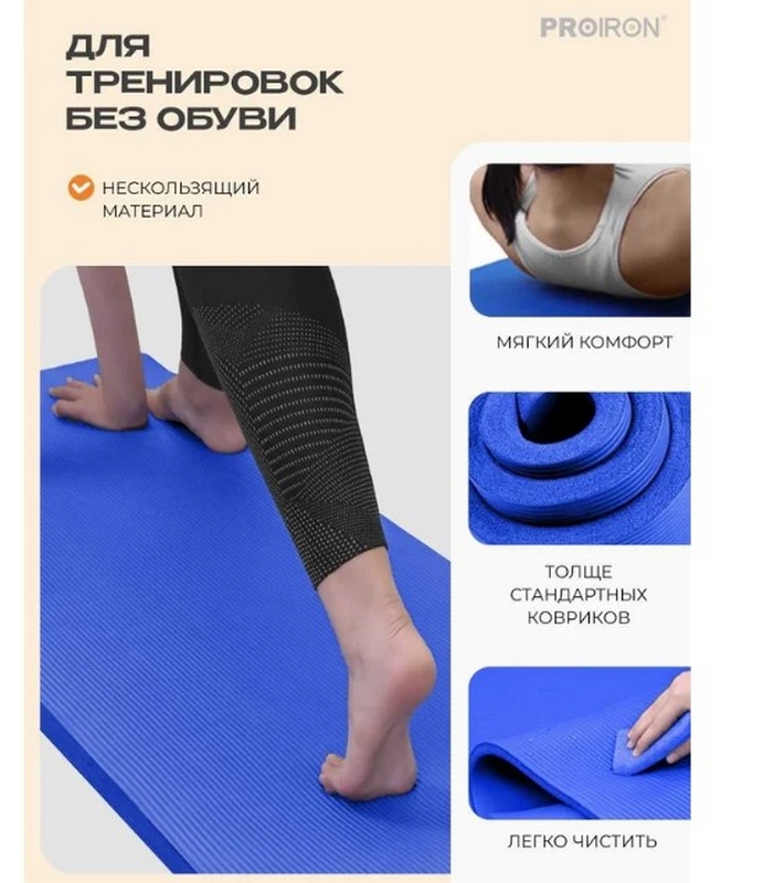 Коврик для йоги и фитнеса 180x61x1,5см PROIRON К18615С синий