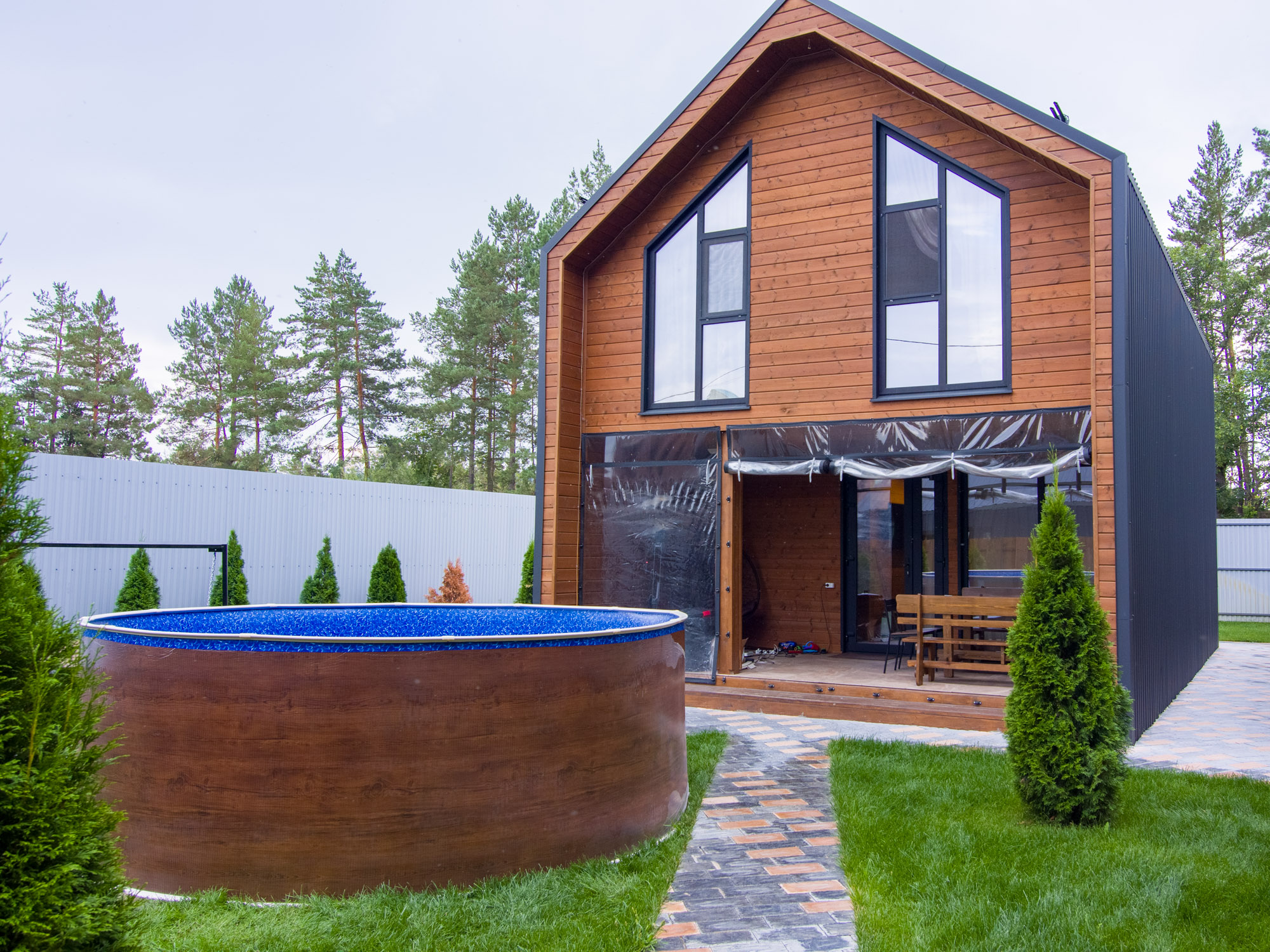 Круглый бассейн 450x125см Лагуна ТМ820/45014 темное дерево