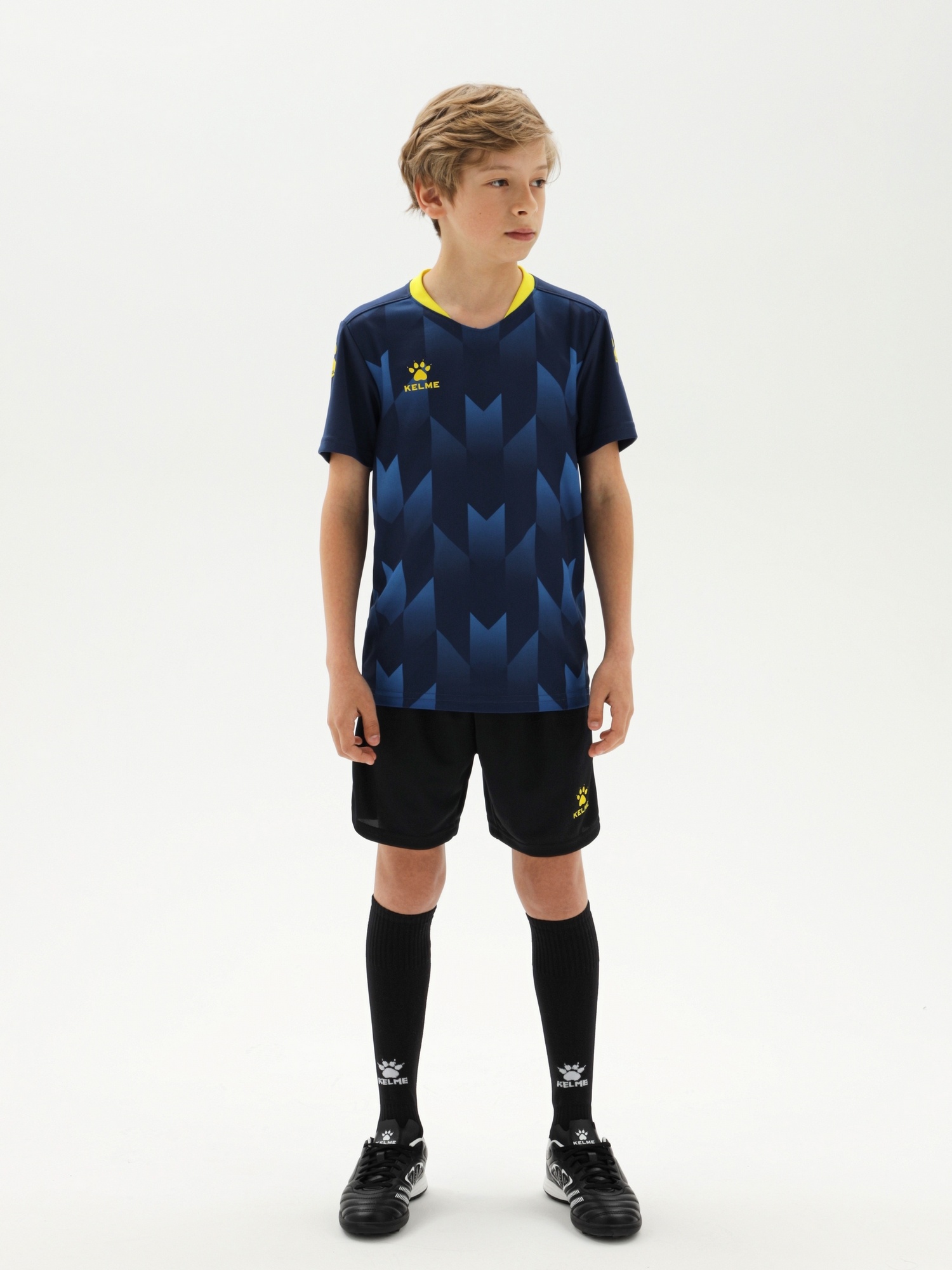 Детская футбольная форма Kelme Short-Sleeved Football Suit 8251ZB3003-416 Dark Blue\Black