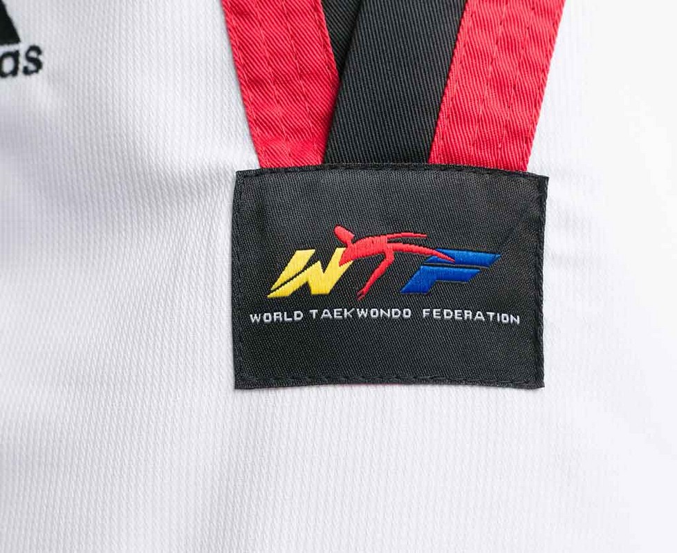 Добок для тхэквондо подростковый Adidas WTF Adi-Start белый с красно-черным воротником