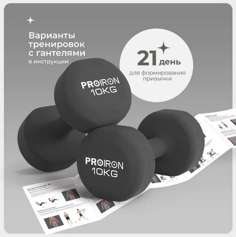 Гантели неопреновые 2шт по 10кг PROIRON Г2100НЕО