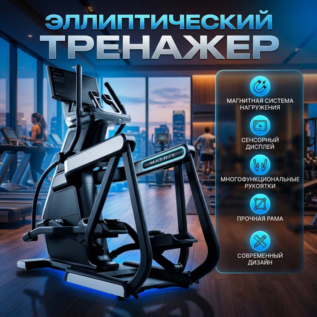 Эллиптический тренажер с изменяемой траекторией шага Matrix Onyx с консолью TouchP1 Ascent 22"