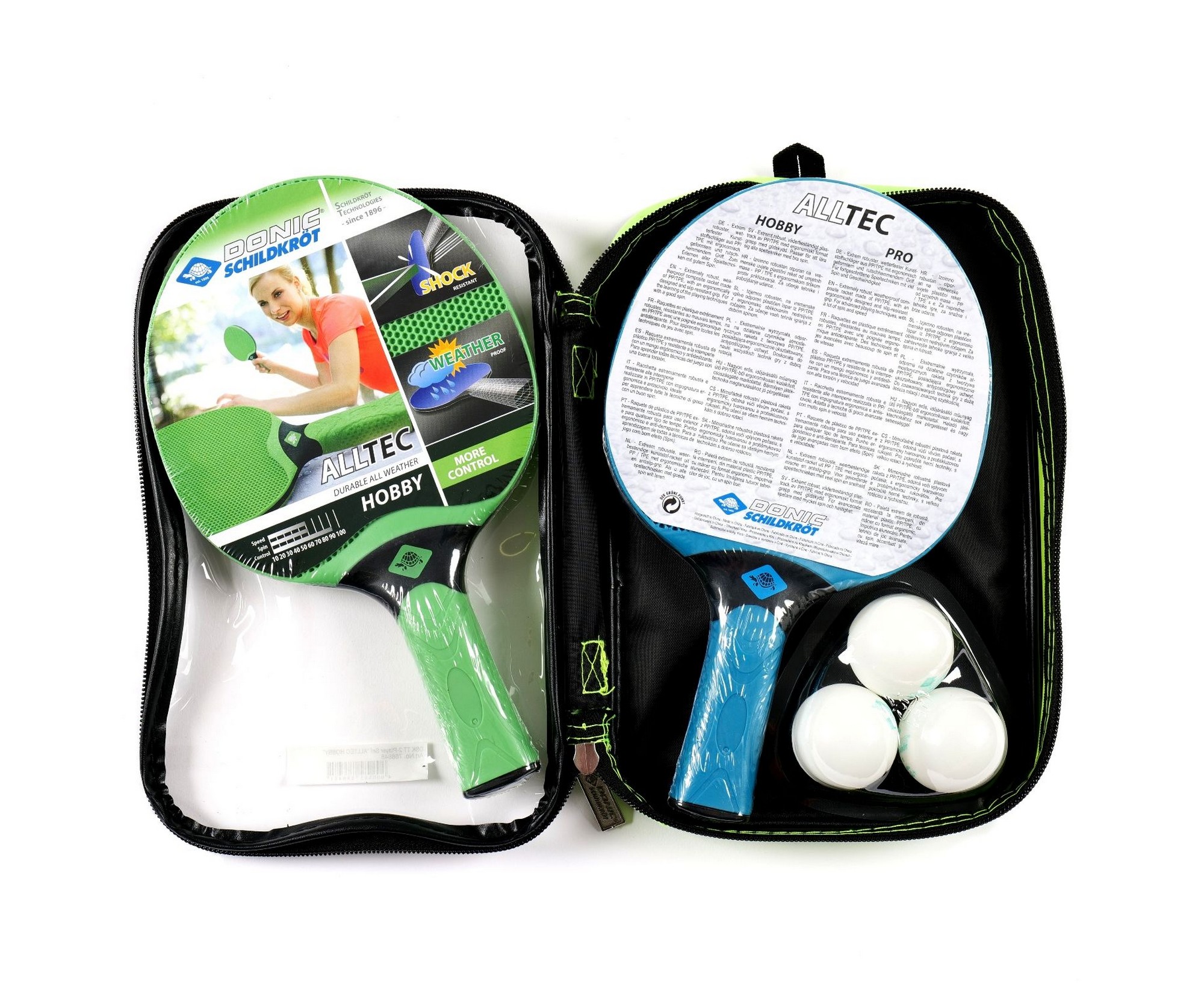 Набор для настольного тенниса Donic Alltec Hobby Outdoor (2 ракетки, 3 мячика, чехол) 788648