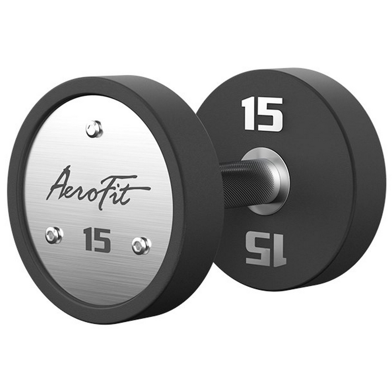 Набор полиуретановых гантелей, 2,5-25 кг, 10 пар, шаг 2,5 кг AeroFit AFPUDB2.5-25 черный, рукоятки хромированные