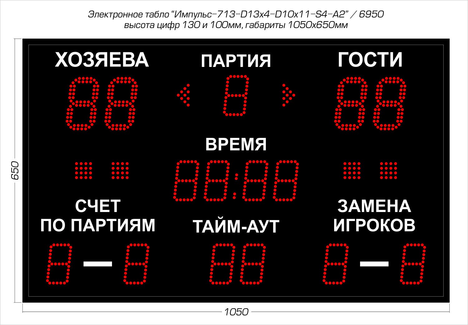 Табло для волейбола Импульс 713-D13x4-D10x11-S4-A2