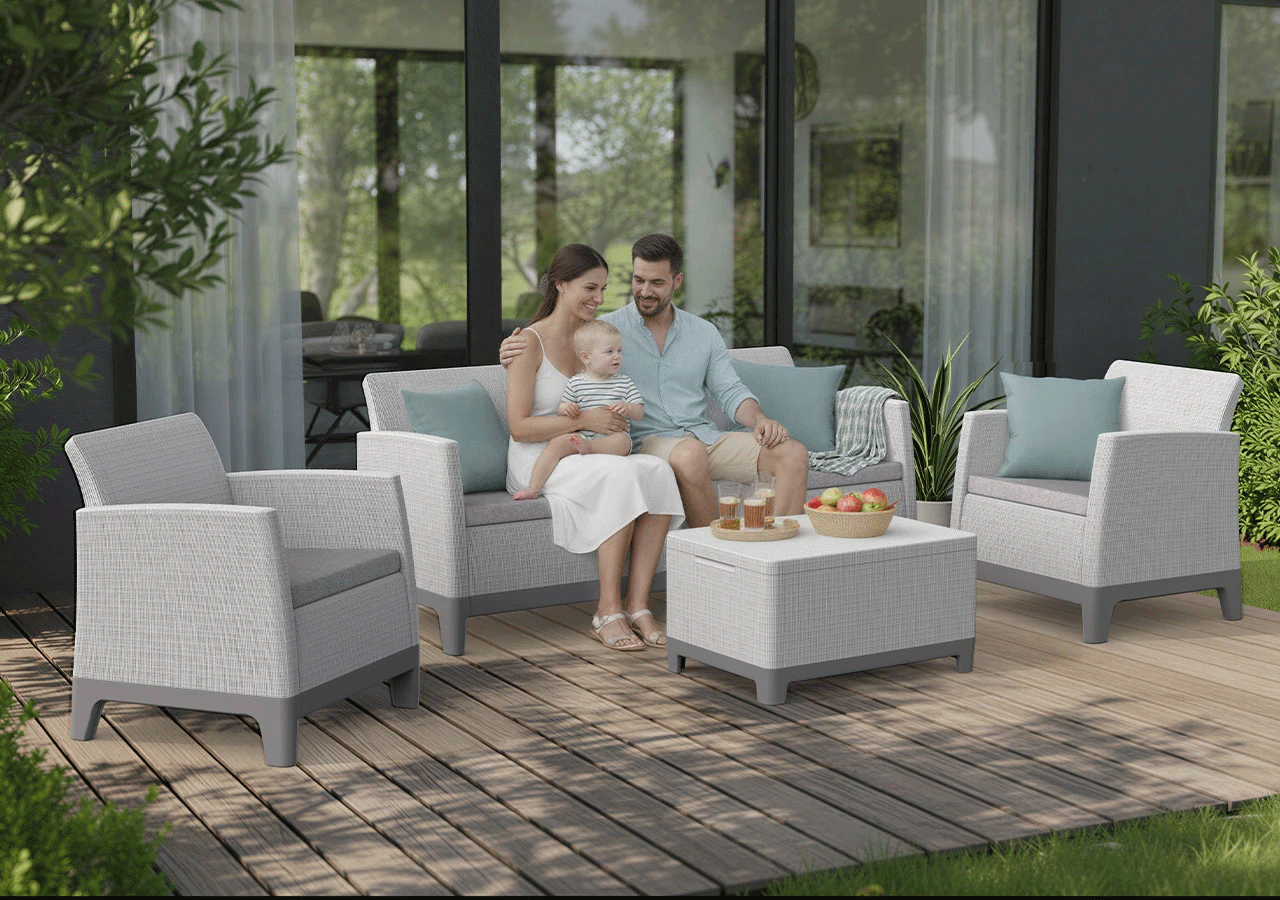 Комплект мебели Сканди Форма (Scandi Forma set with 2 seater sofa and storage box jute table Ash grey & Storm Grey) св.серый