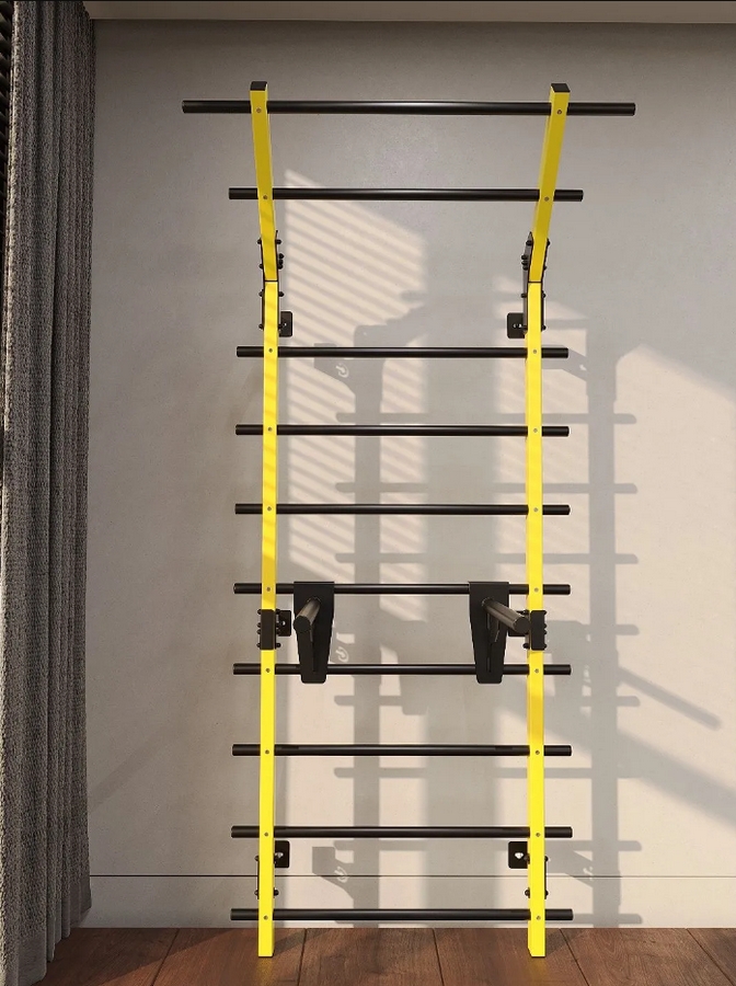 Профессиональная шведская стенка с брусьями и турником Domsen Fitness Ds58 YELLOW